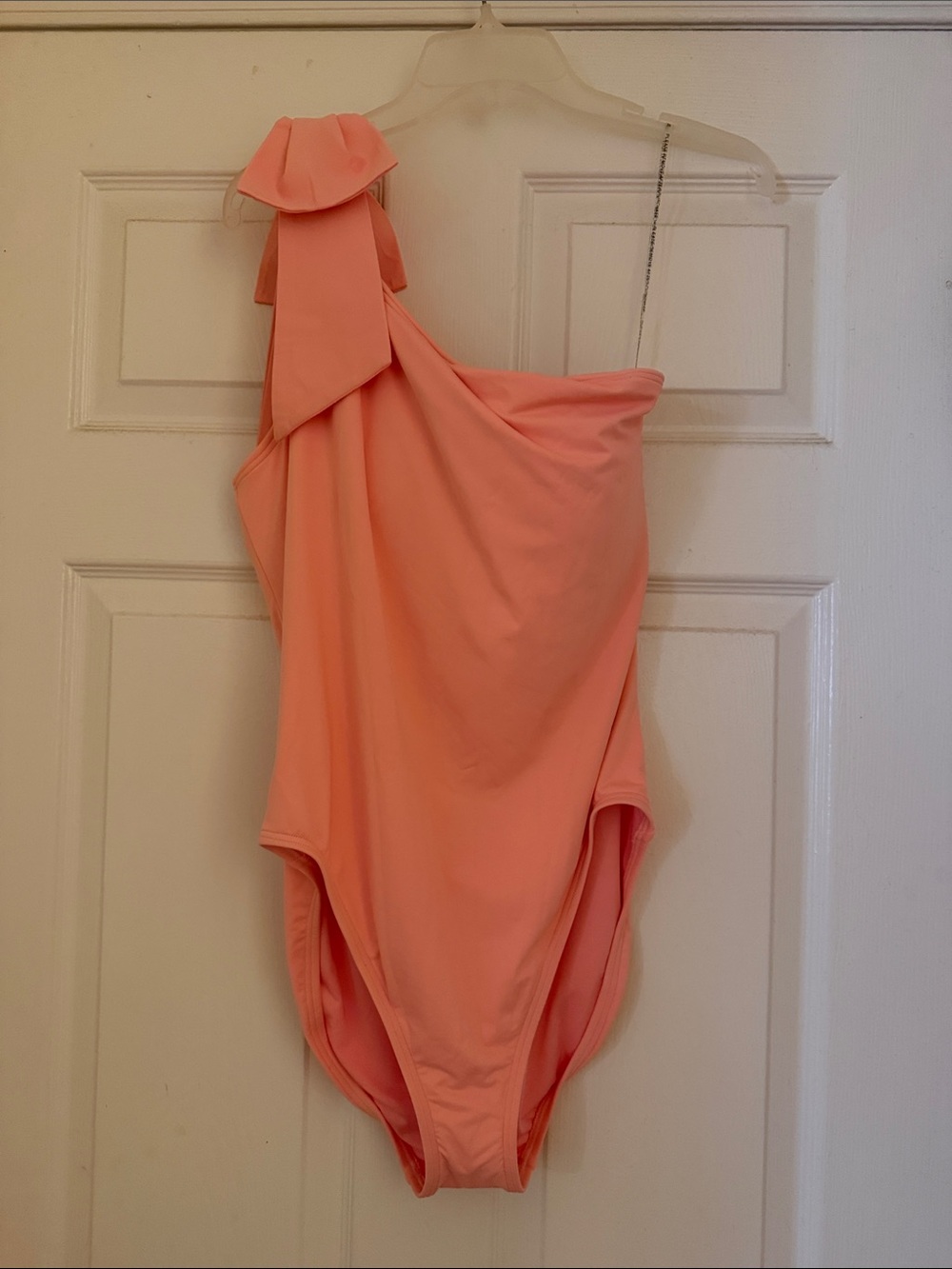 kate spade Coral One-Shoulder Swimsuit with Draped Bow Strap